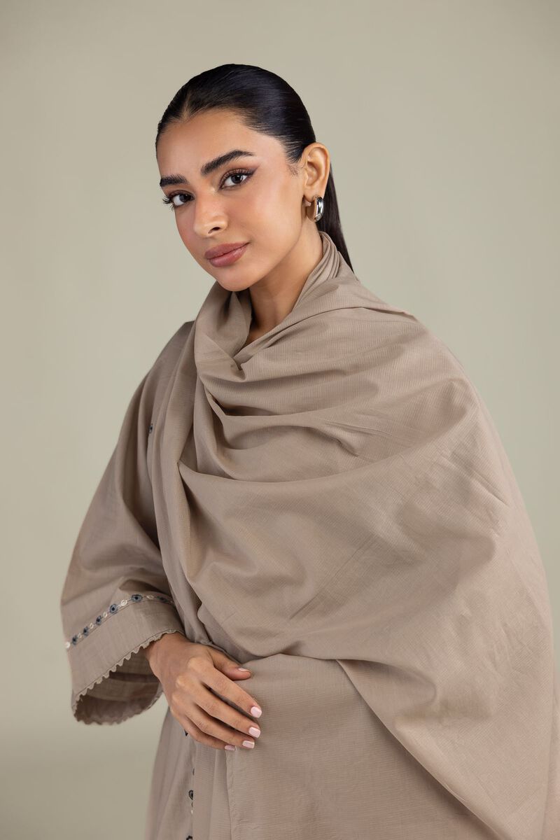 Textured Lawn | Embroidered | Beige Lawn Dupatta | USD 30.00