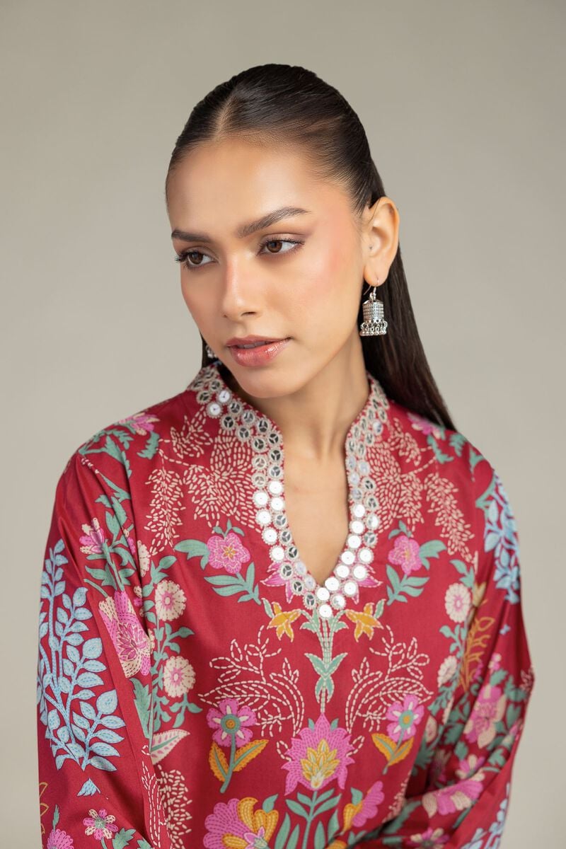 Embroidered | Cotton Viscose | Floral Red Kurta | USD 45.00