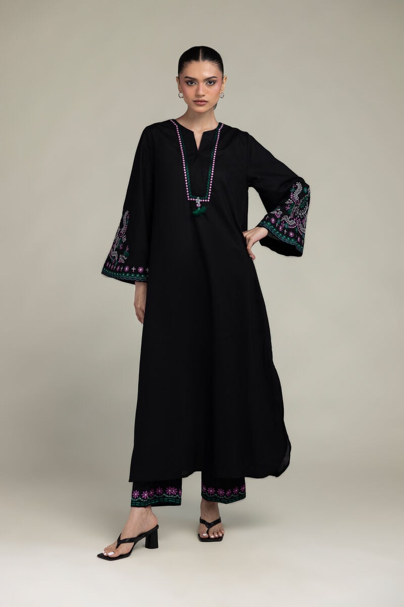 Embroidered | Cambric | Black Floral Pants | USD 30.00