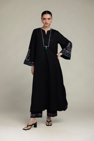 Embroidered | Cambric | Black Floral Pants | USD 30.00