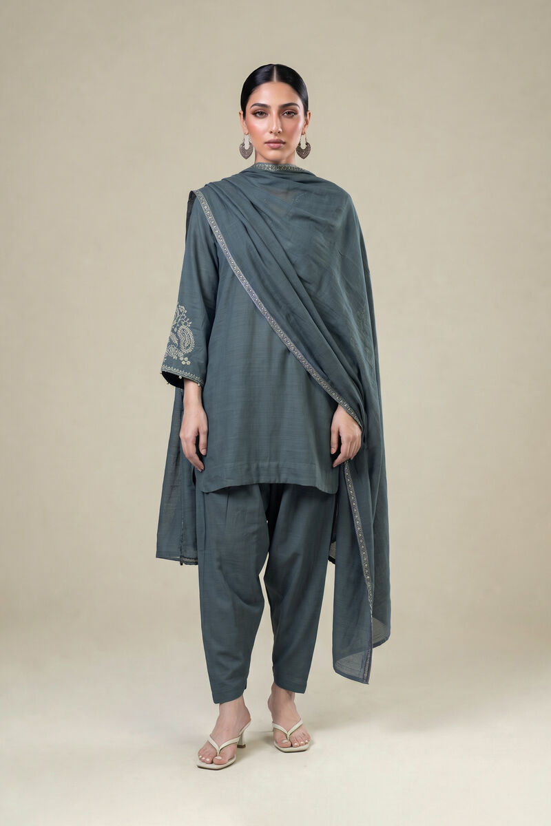 Embroidered | Light Khaddar | Blue Solid Dupatta | USD 35.00