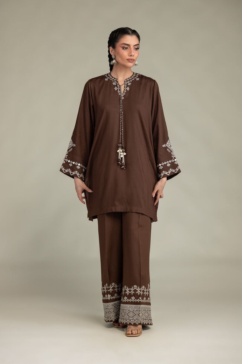 Embroidered | Raw Silk | Short V-Neck Kurta | USD 60.00