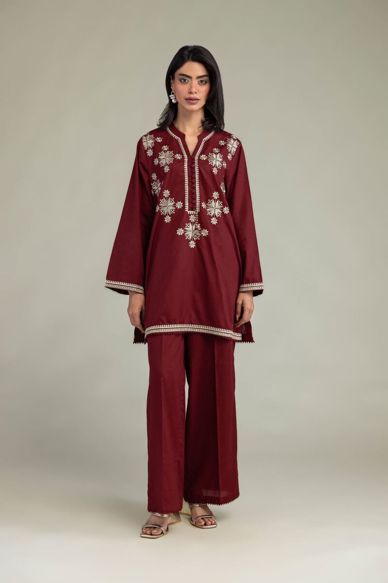 Embroidered | Cotton Dobby | Maroon Solid Pants | USD 30.00