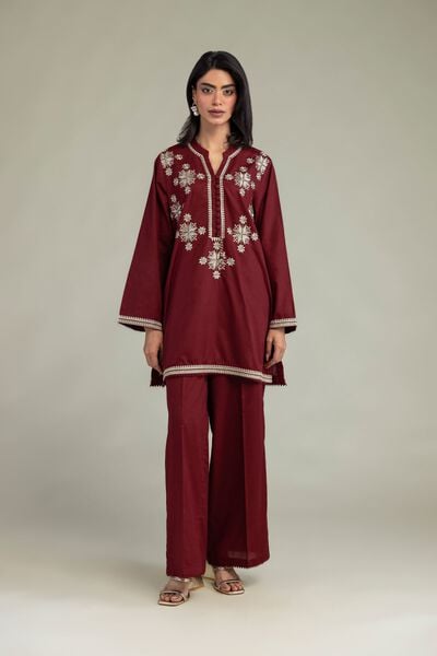 Embroidered | Cotton Dobby | Maroon Solid Pants | USD 30.00