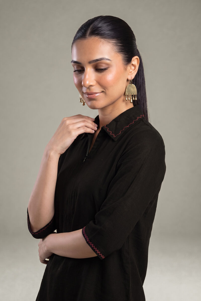 Dyed | Crepe | V-Neck Black Tunic | USD 40.00