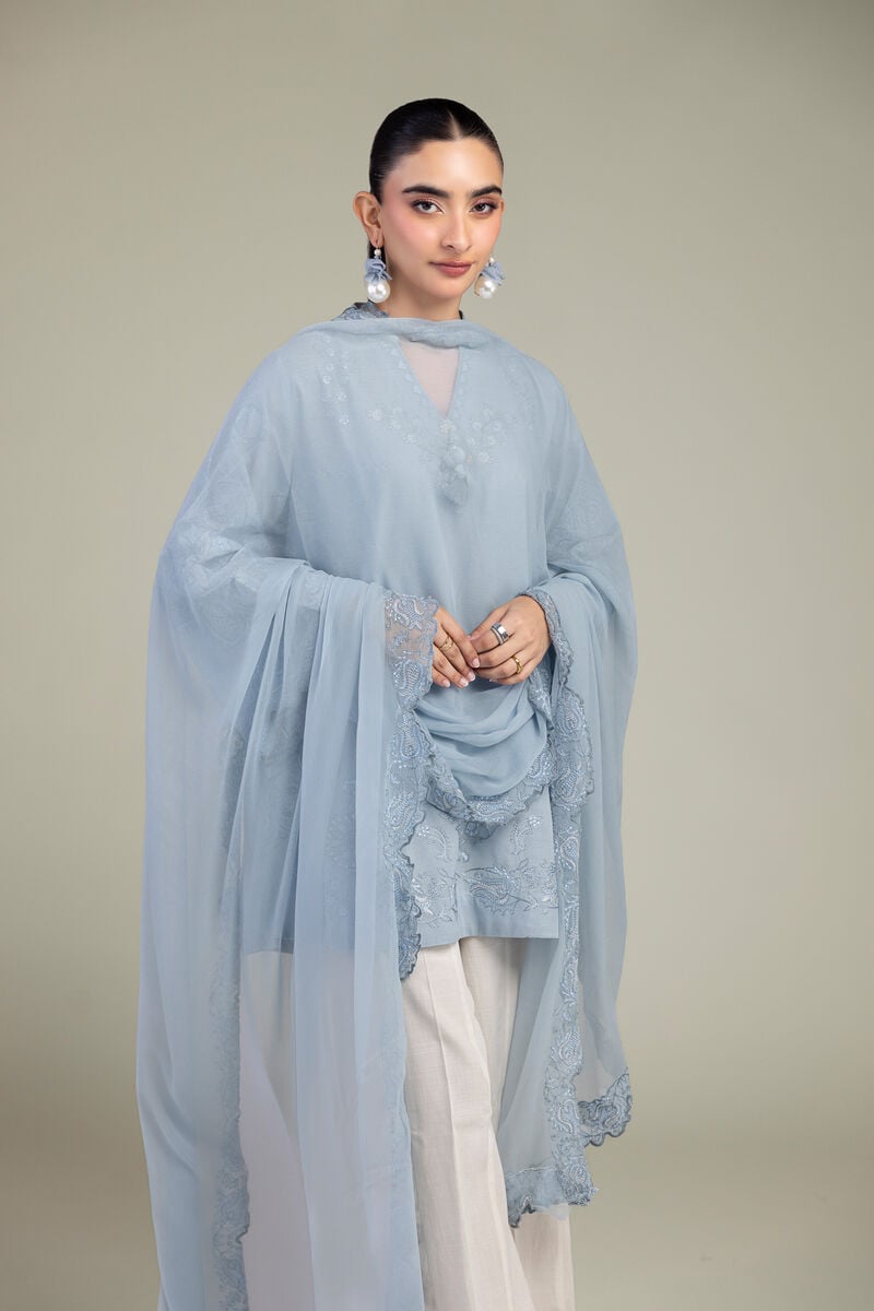 Embroidered | Chiffon | Blue Chiffon Dupatta | USD 40.00