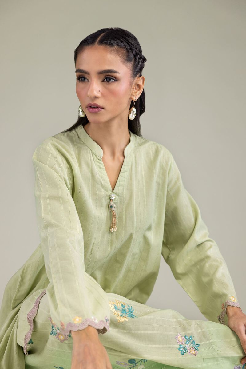 Embroidered | Textured Cotton | Cotton Band-Collar Kurta | USD 45.00