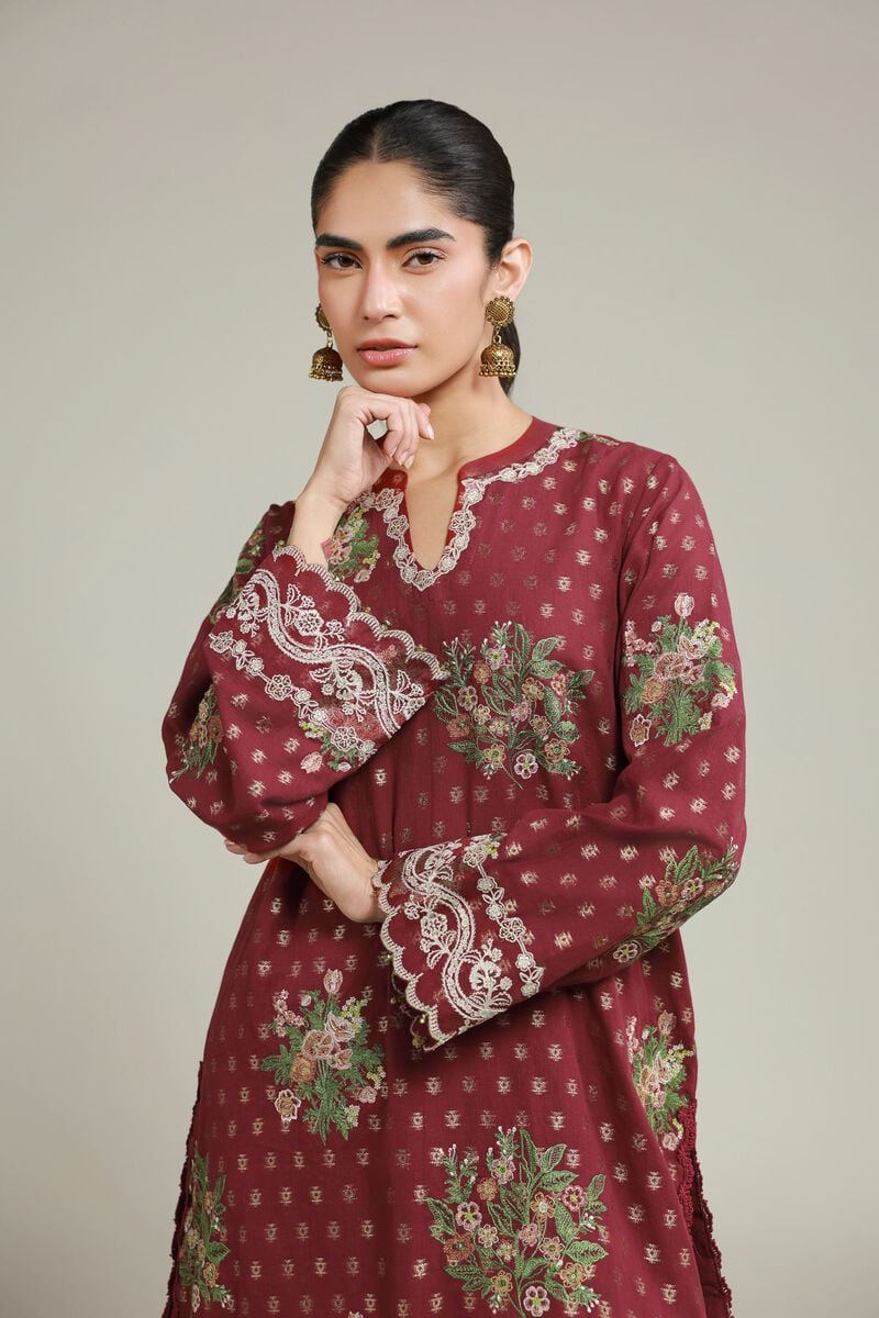 Embroidered | Jacquard | Maroon Tailored Suit | USD 70.00