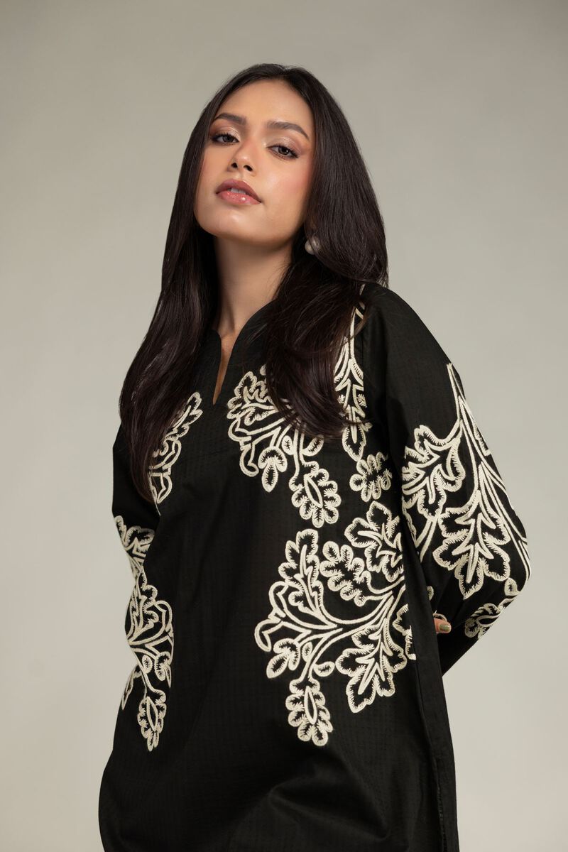 Embroidered | Cotton Dobby | Black Cotton Kurta | USD 45.00