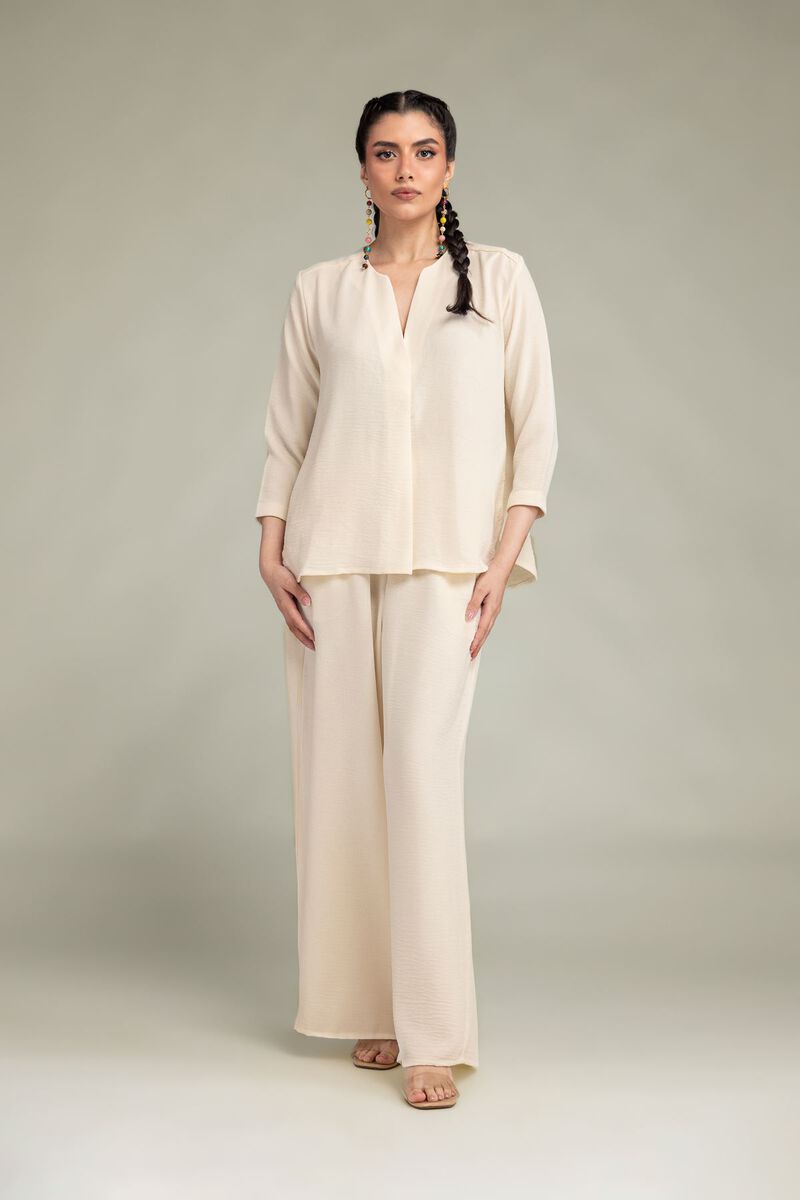 Dyed | Crepe Georgette | Beige Solid Trousers | USD 35.00