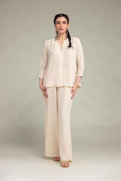 Dyed | Crepe Georgette | Beige Solid Trousers | USD 35.00