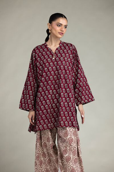 Printed | Cambric | Maroon Cambric Kurta | USD 40.00