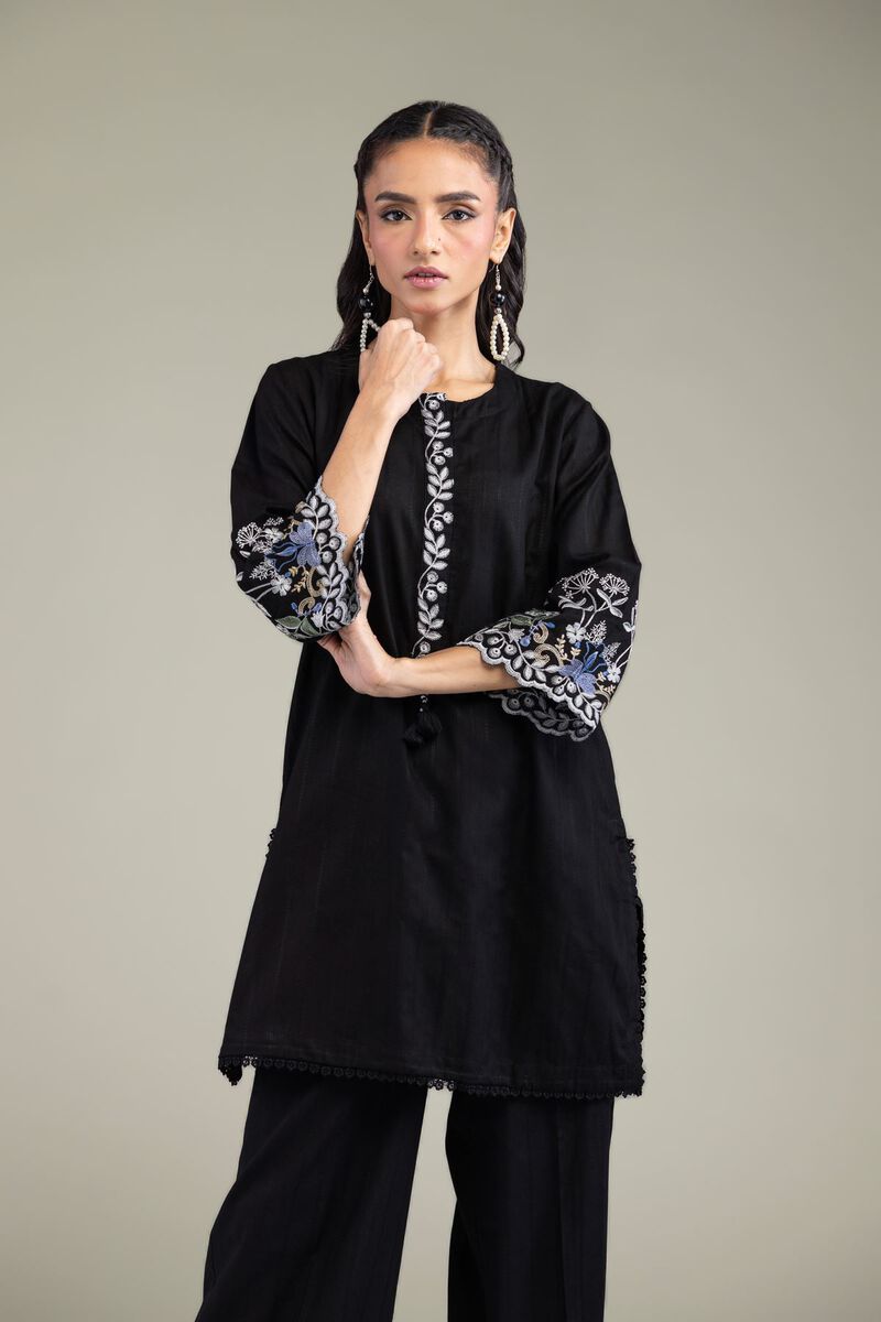 Embroidered | Textured Cotton | Black Cotton Kurta | USD 45.00
