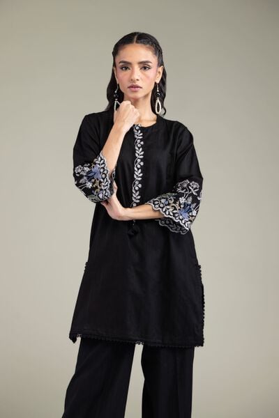 Embroidered | Textured Cotton | Black Cotton Kurta | USD 45.00