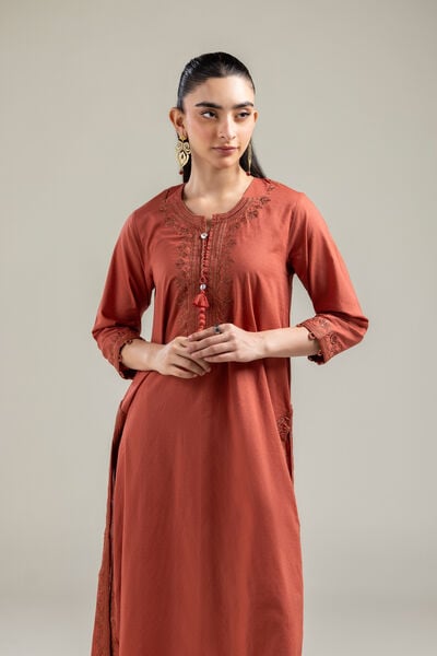 Embroidered |Cotton Dobby | Solid Longline Kurta | USD 45.00