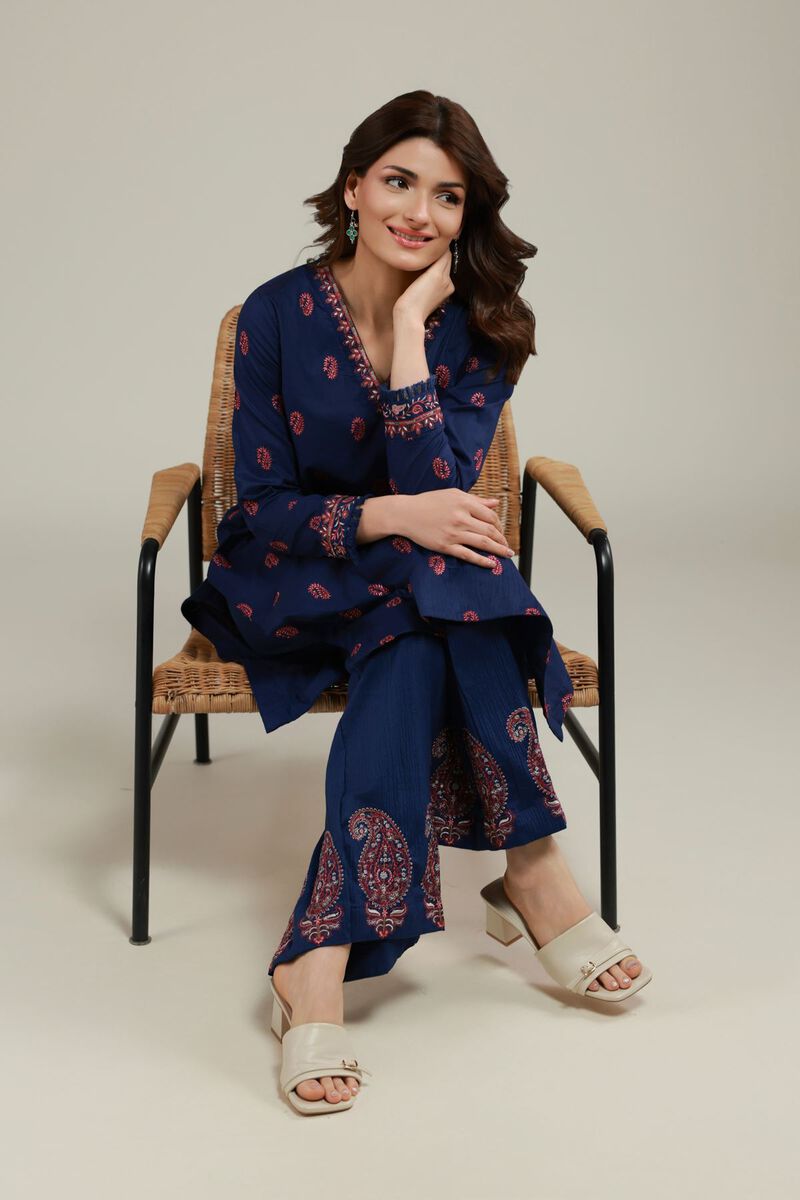 Embroidered | Cotton Crinkle | Paisley Longline Kurta | USD 40.00