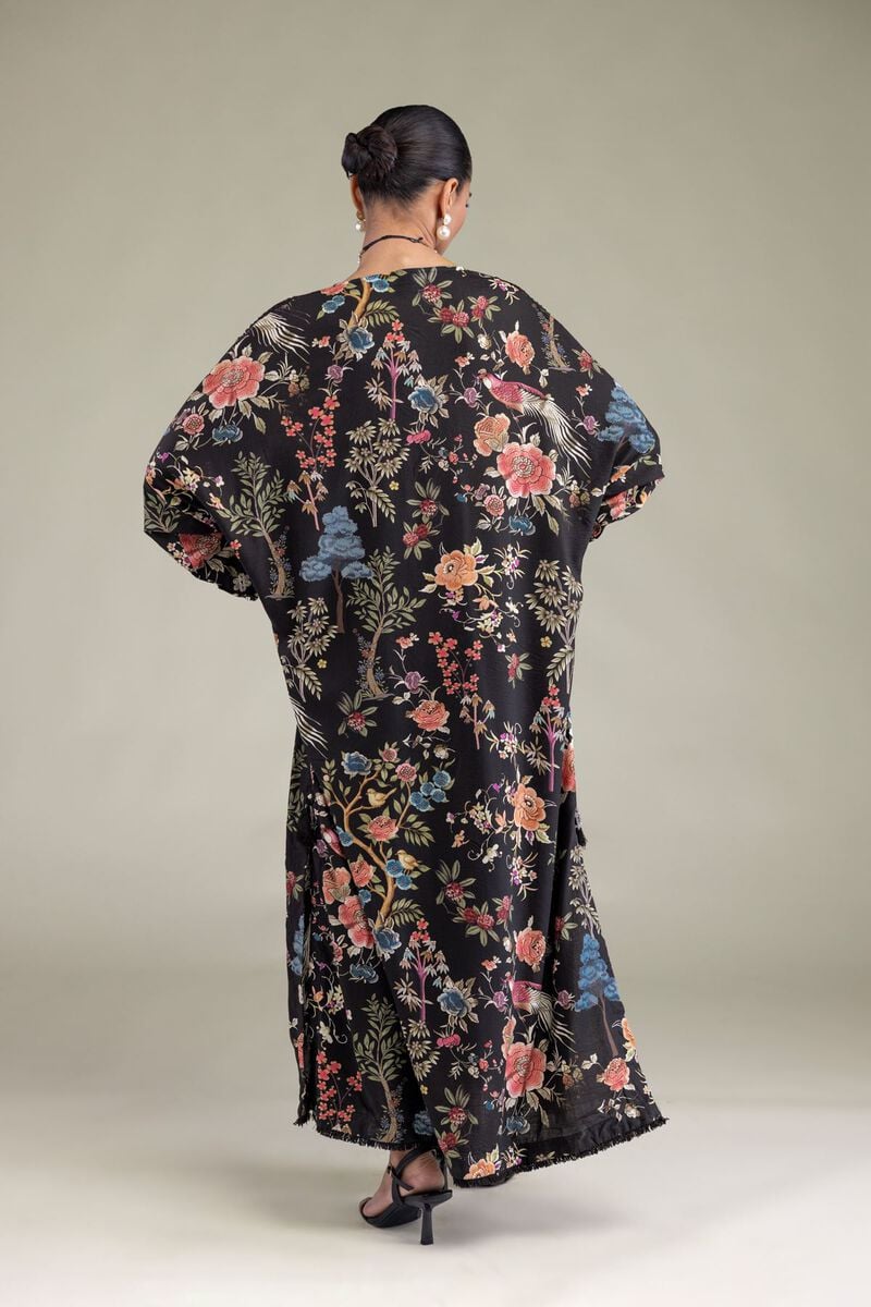 Embroidered | Raw Silk | Black V-Neck Kurta | USD 45.00