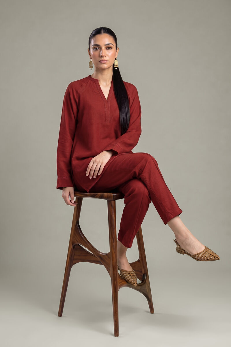 Dyed | Crepe | Rust V-Neck Tunic | USD 40.00