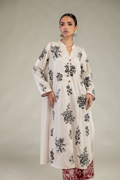 Embroidered | Cotton Dobby | Floral Longline Kurta | USD 55.00