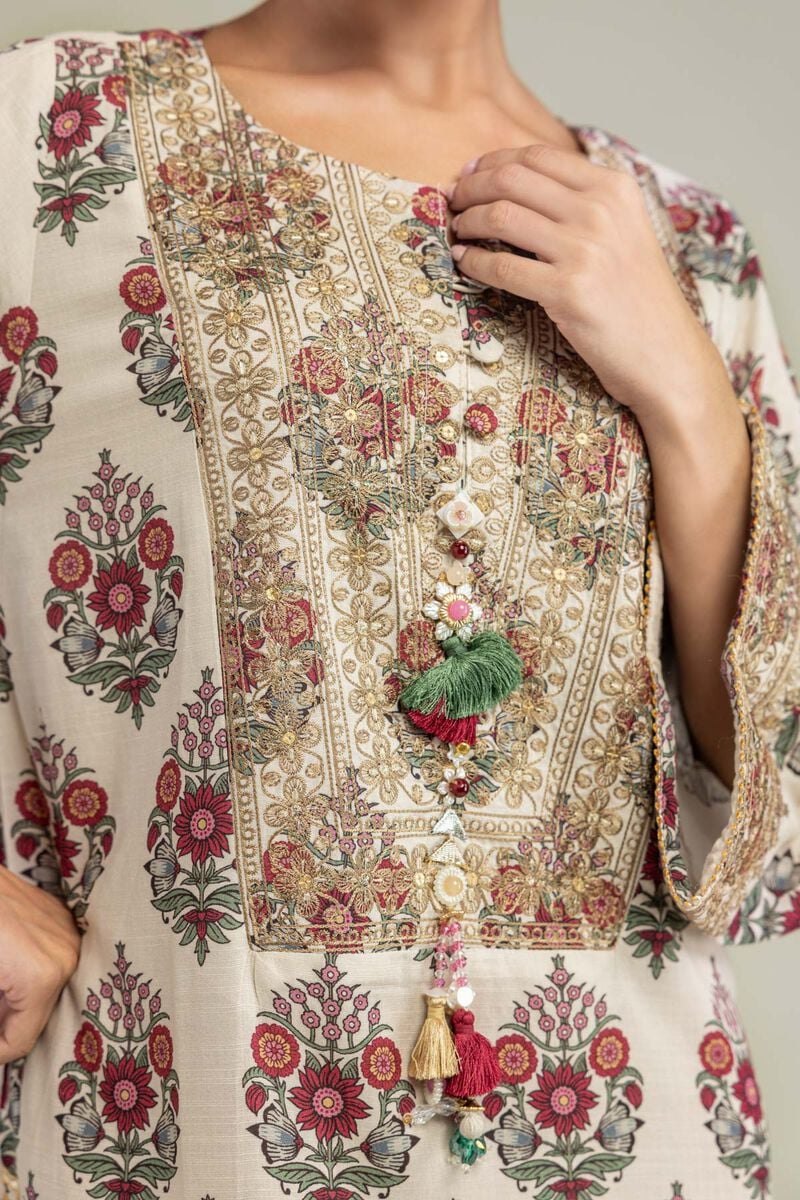 Embroidered | Raw Silk | Long Floral Kurta | USD 65.00