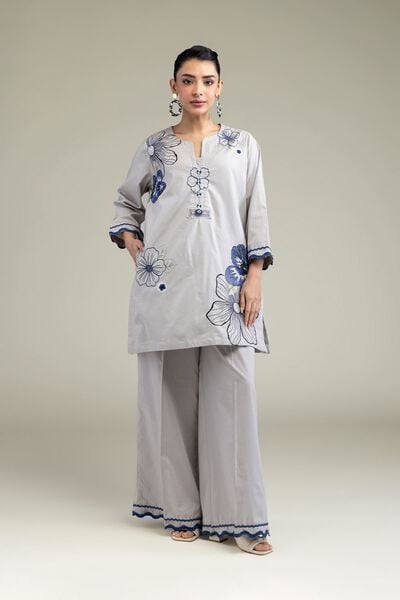 Embroidered | Cotton Dobby | Gray Solid Pants | USD 25.00