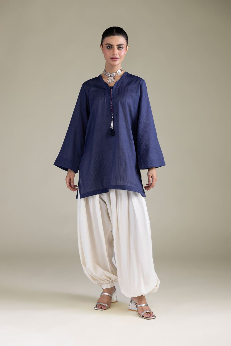 Dyed | Cotton Dobby | Navy V-Neck Kurta | USD 35.00