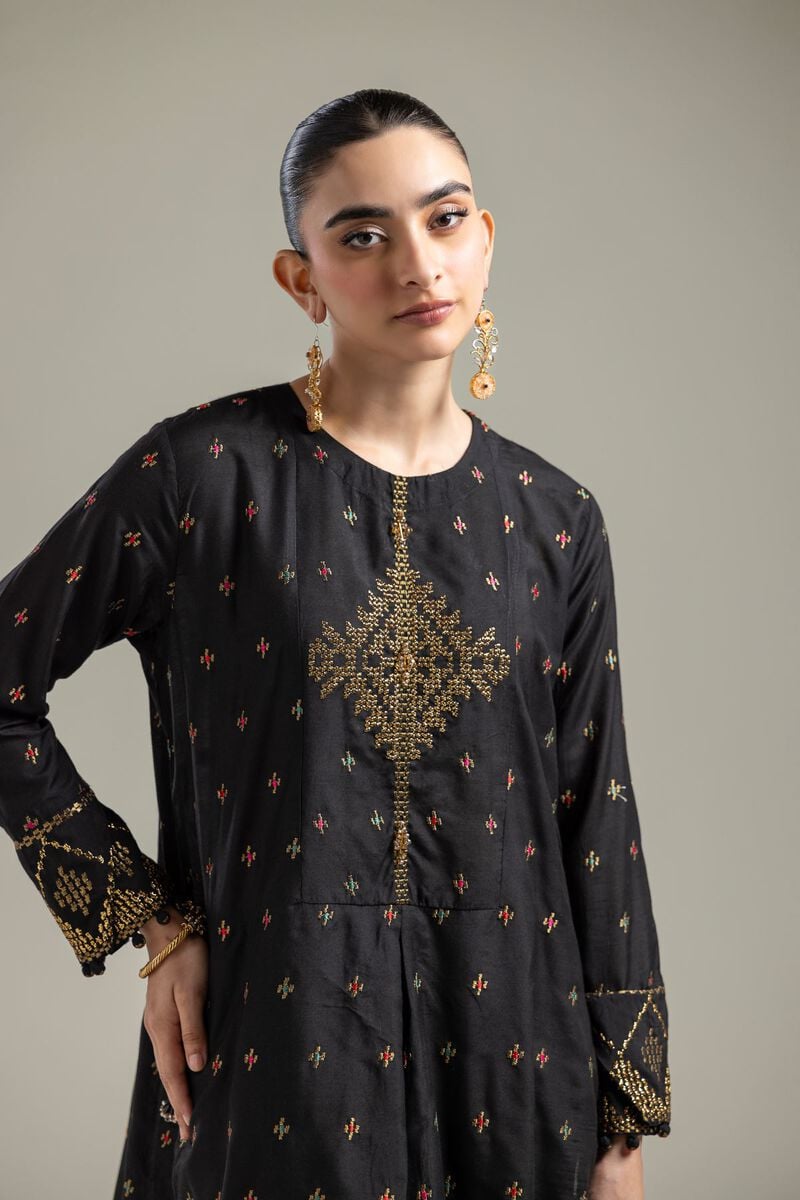 Raw Silk | Short Black Kurta | USD 55.00