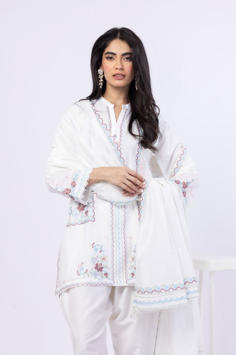 Embroidered | Cotton Net YD with White/Black Warp | Dupatta | null