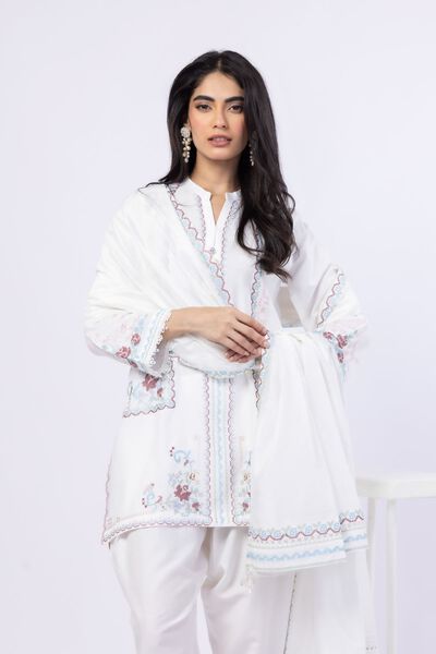 Embroidered | Cotton Net YD with White/Black Warp | Dupatta | USD 25.00