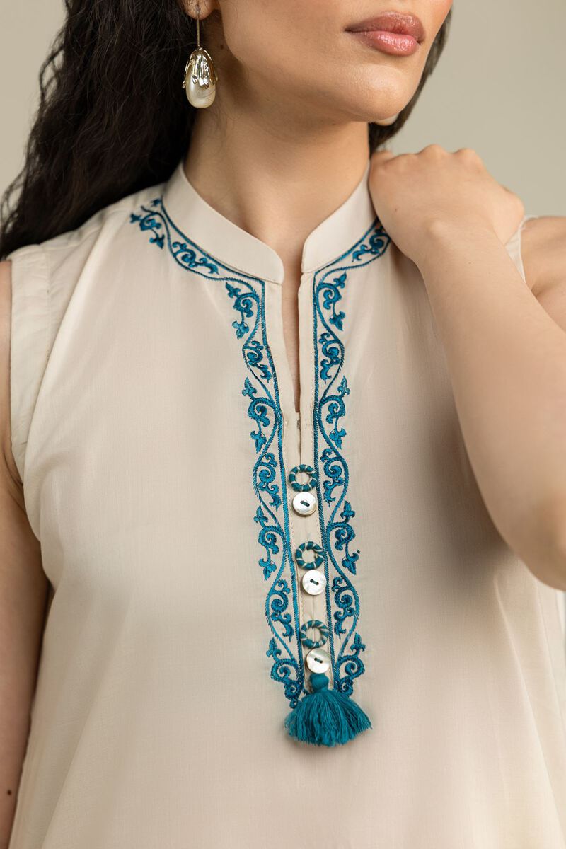 Embroidered | Cambric | Floral Sleeveless Kurta | USD 40.00
