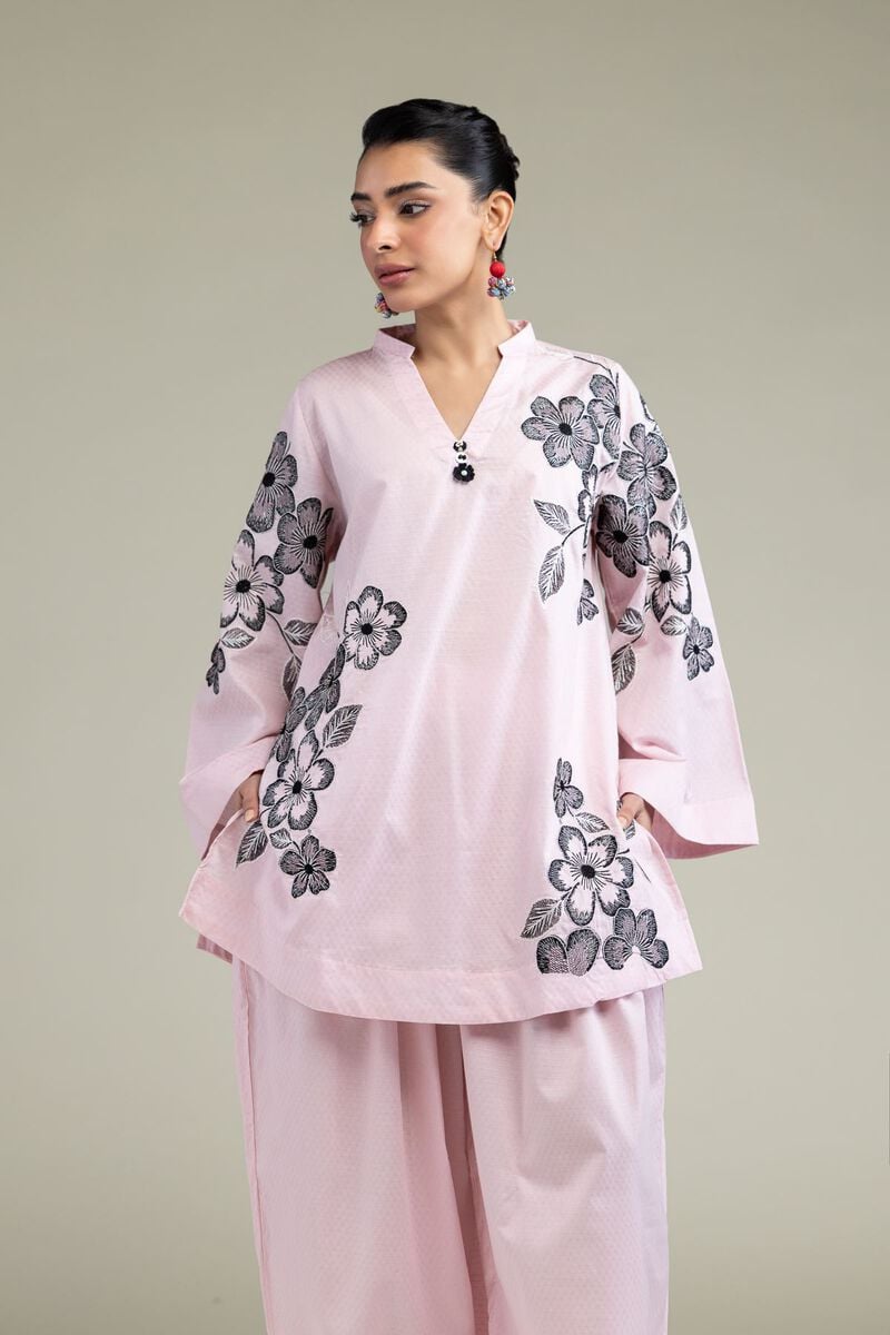 Embroidered | Cotton Dobby | Floral Pink Kurta | USD 40.00