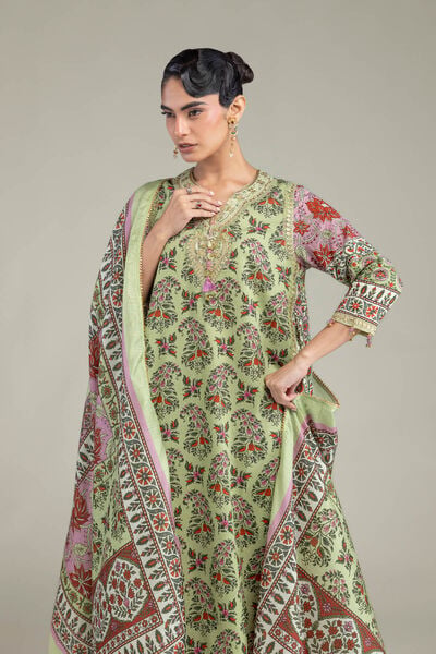 Embroidered | Raw Silk | Long Green Kurta | USD 65.00