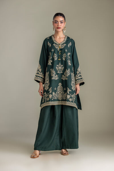 Embroidered | Heavy Blended Viscose | Green Solid Pants | USD 35.00