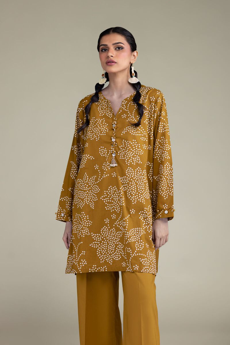 Printed | Cambric | Floral Mustard Kurta | USD 40.00