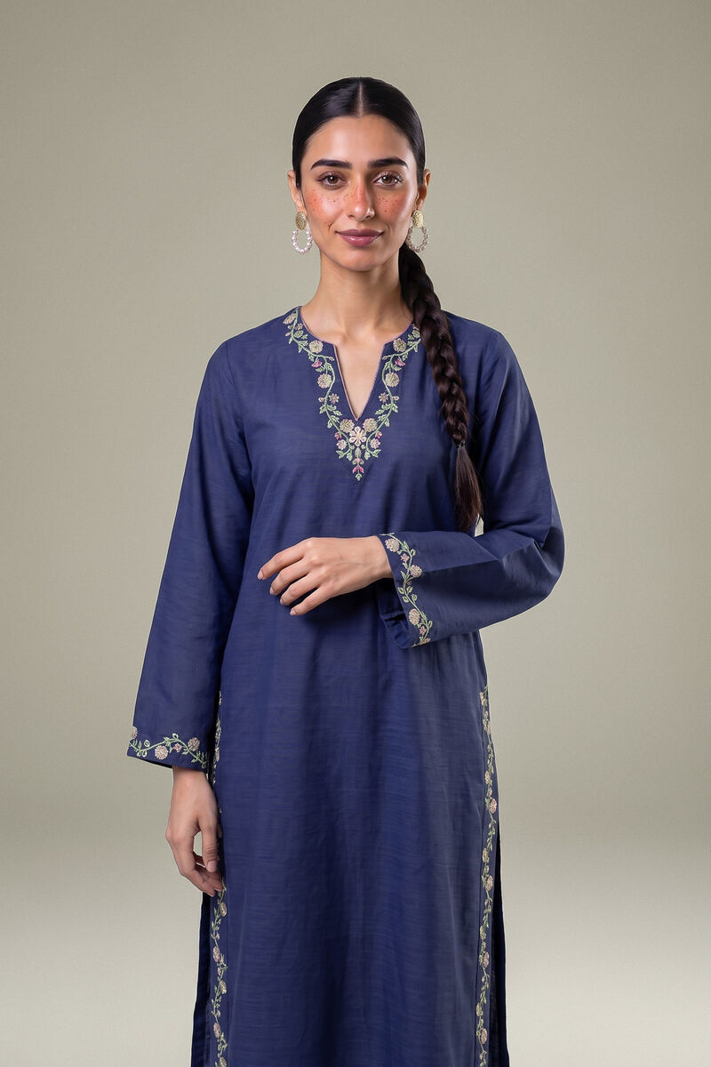 Embroidered | Light Khaddar | Embroidered Navy Kurta | USD 40.00