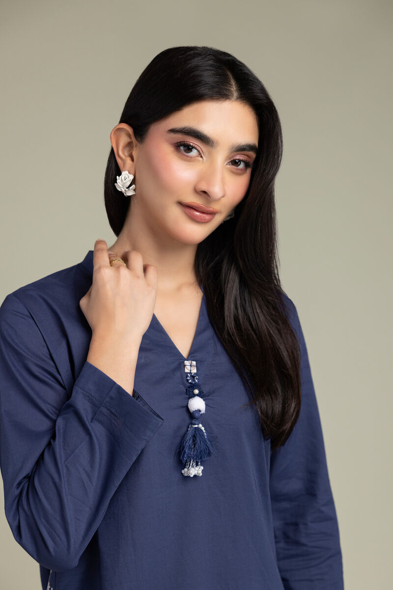 Embroidered | Cambric | Short Navy Kurta | USD 35.00