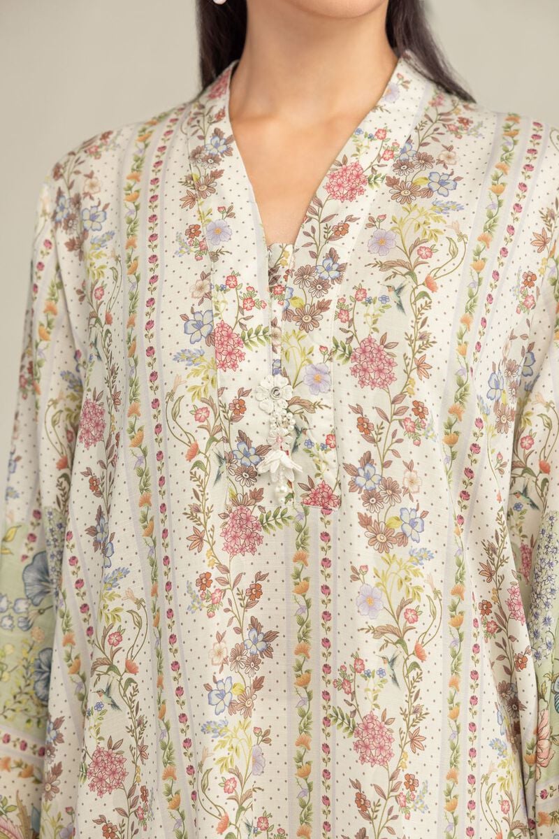 Printed | Raw Silk | Floral V-Neck Kurta | USD 40.00