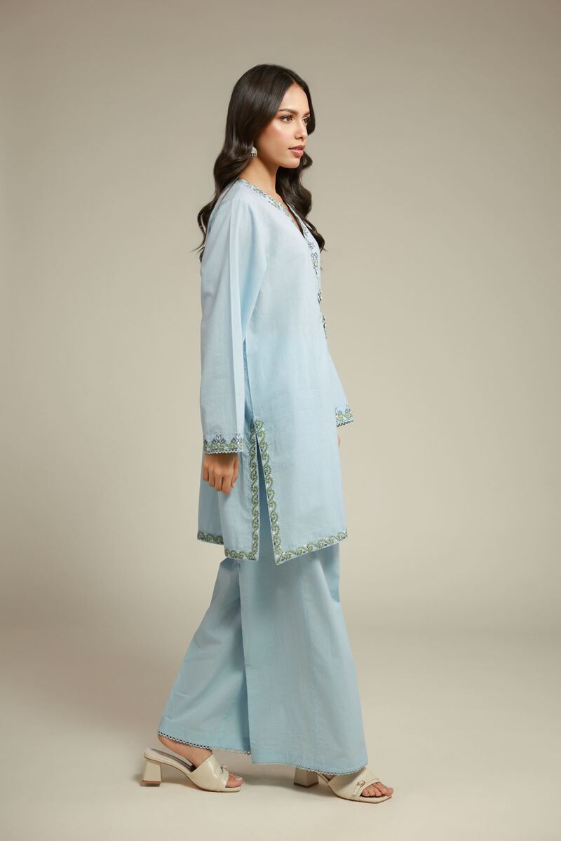 Embroidered | Cambric | Blue 2-Piece Tailored | USD 55.00