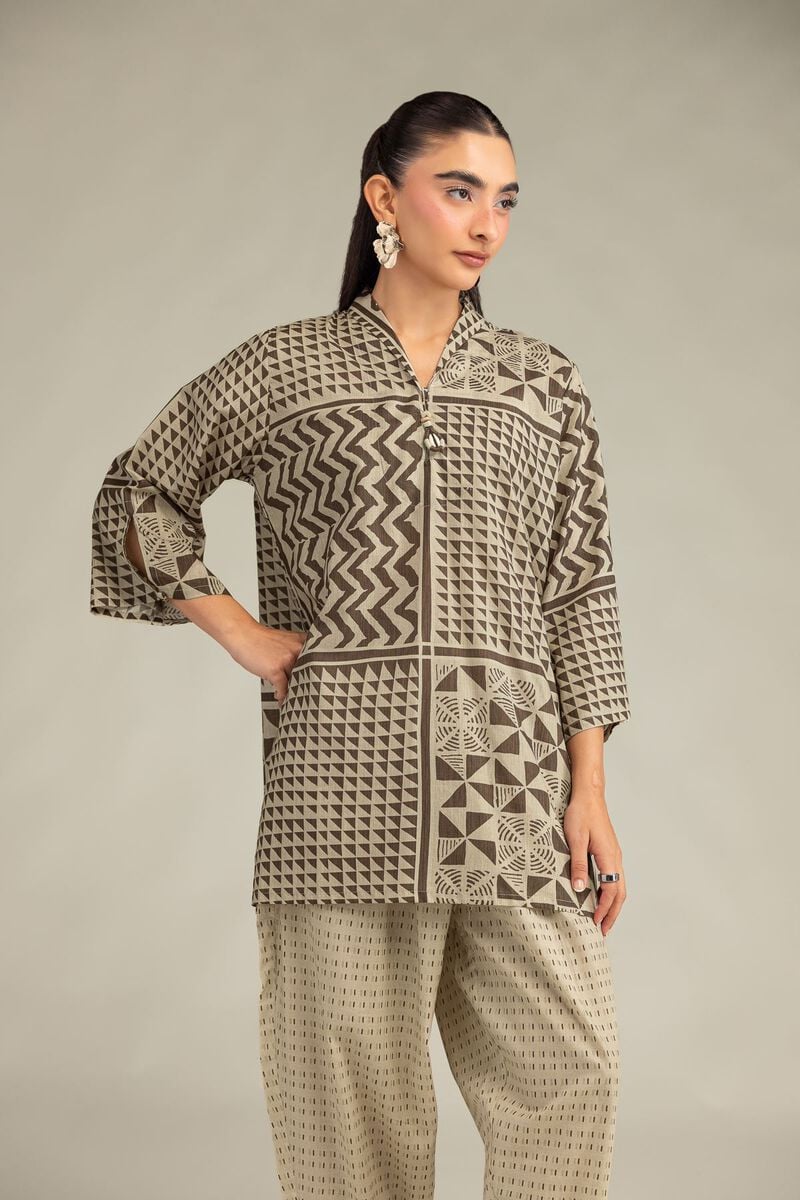 Printed | Cambric | Beige V-Neck Kurta | USD 35.00