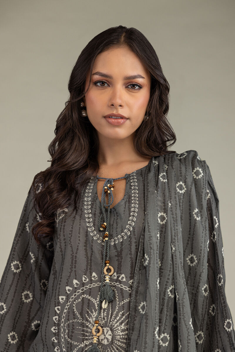 Printed | Voile | Gray Printed Dupatta | USD 25.00