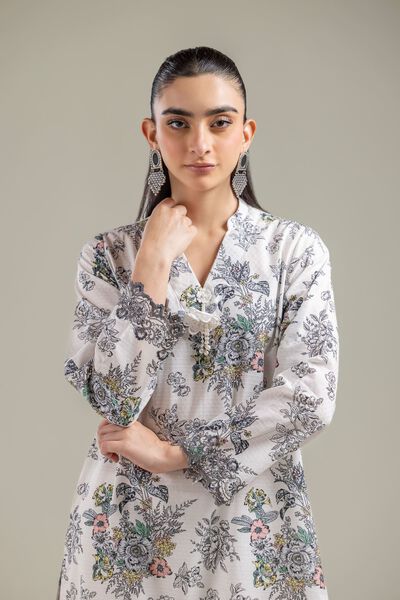 Embroidered | Cotton Dobby | White V-Neck Kurta | USD 35.00