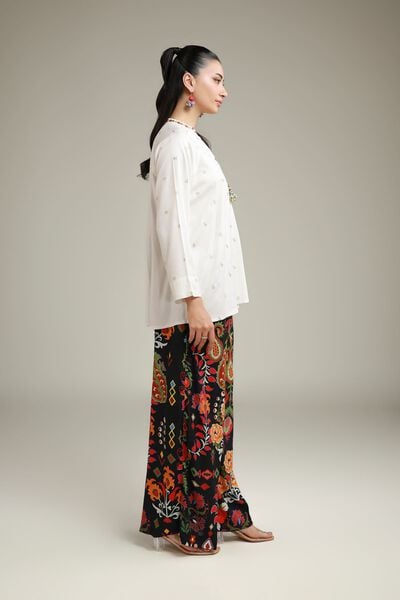 Embroidered | Viscose Crepe | Black Viscose Trousers | USD 30.00