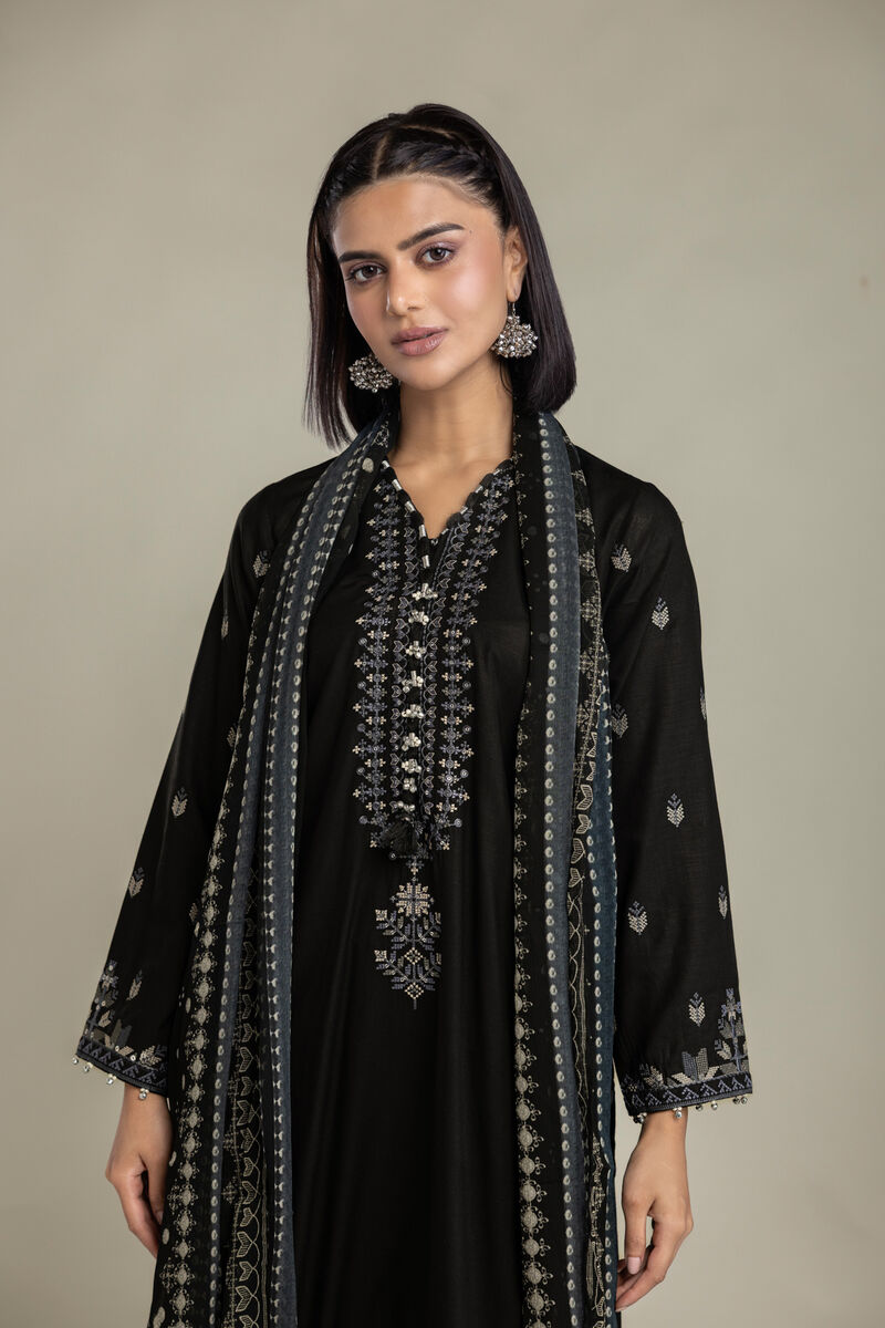 Embroidered | Raw Silk | Black Tailored 3-Piece | USD 105.00
