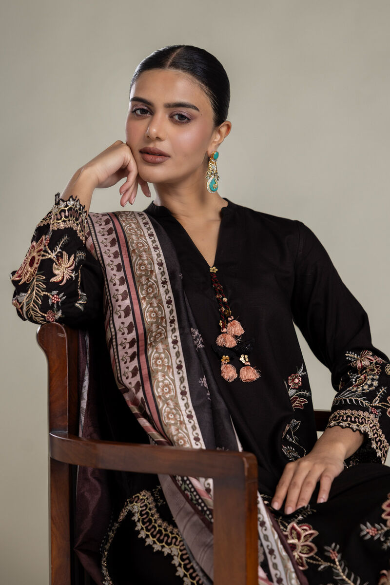 Printed | Polyester Silk | Floral Black Dupatta | USD 35.00