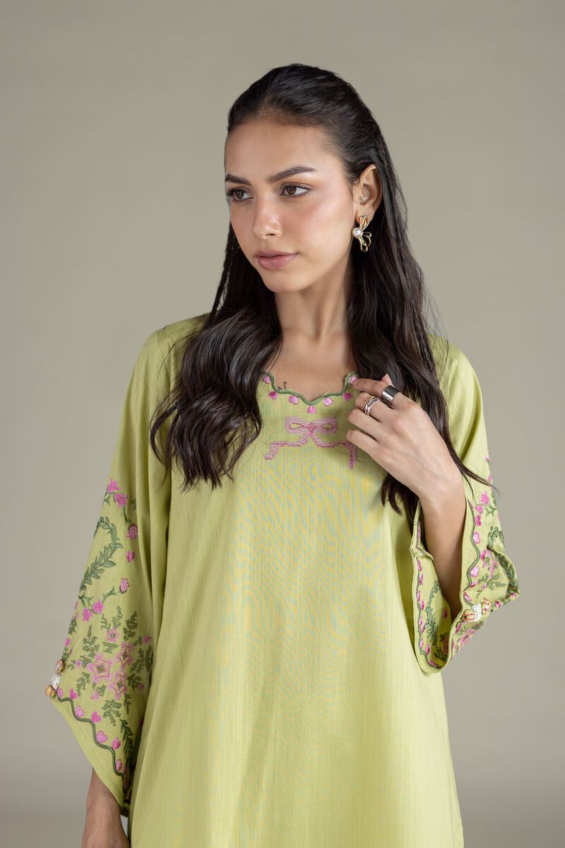Embroidered | Textured Cambric | Scalloped Floral Kurta | USD 35.00