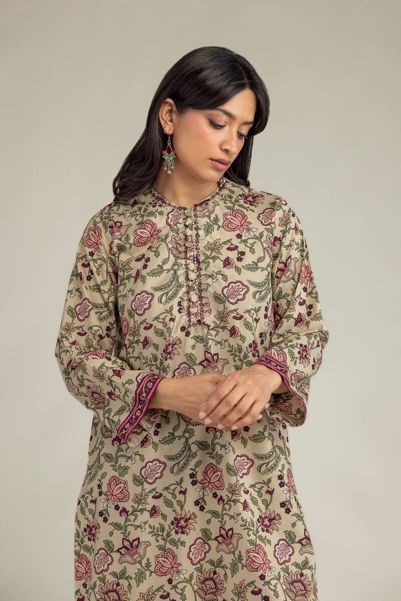 Embroidered | Cambric | Floral Beige Kurta | USD 40.00