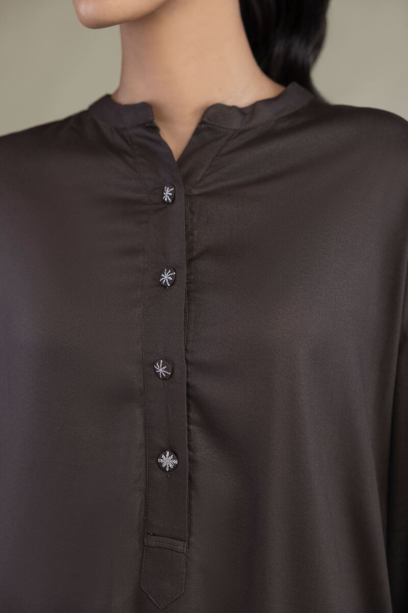 Embroidered | Viscose Crepe | Brown Viscose Shirt | USD 35.00