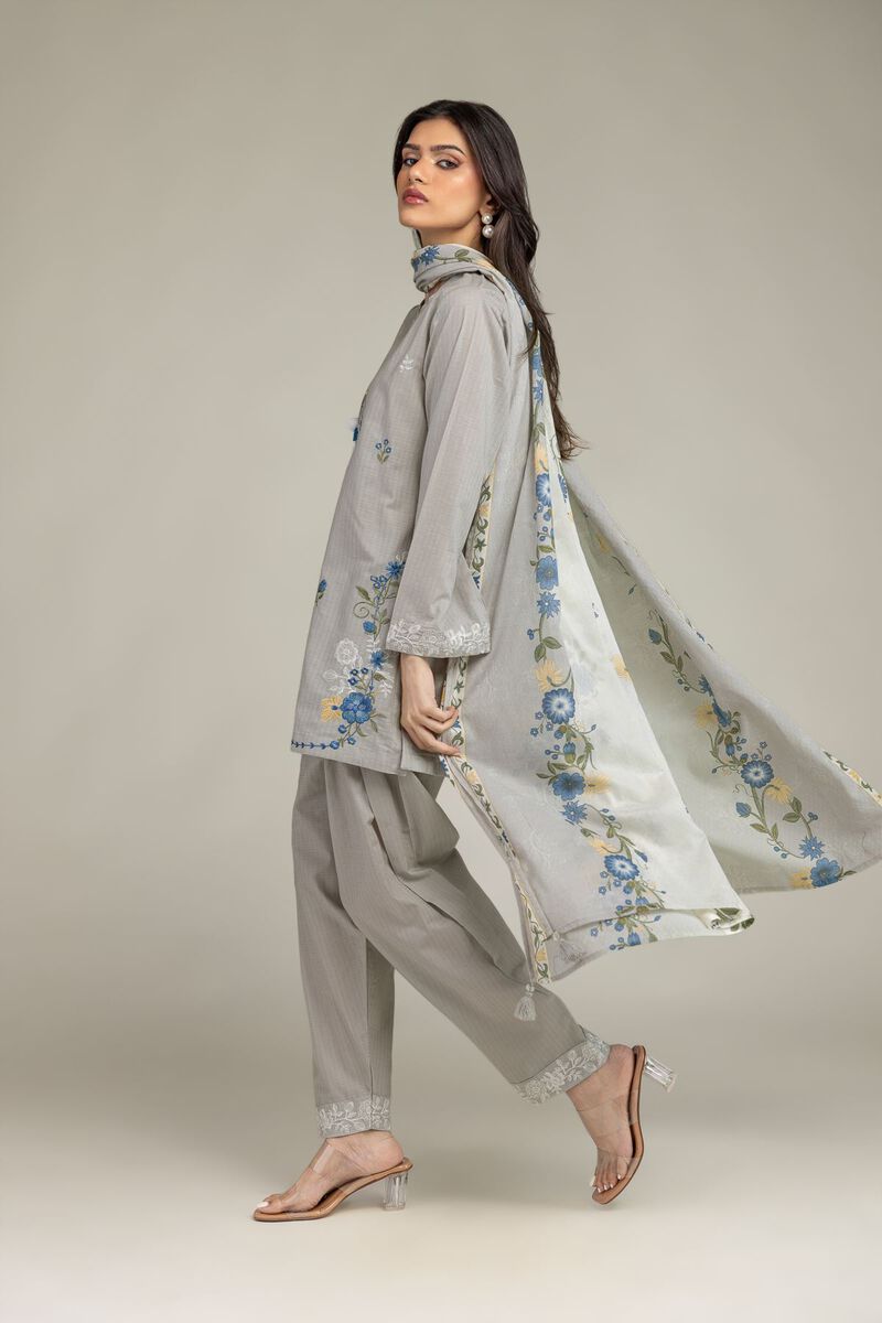 Embroidered | Cotton Net | Gray Floral Dupatta | USD 25.00