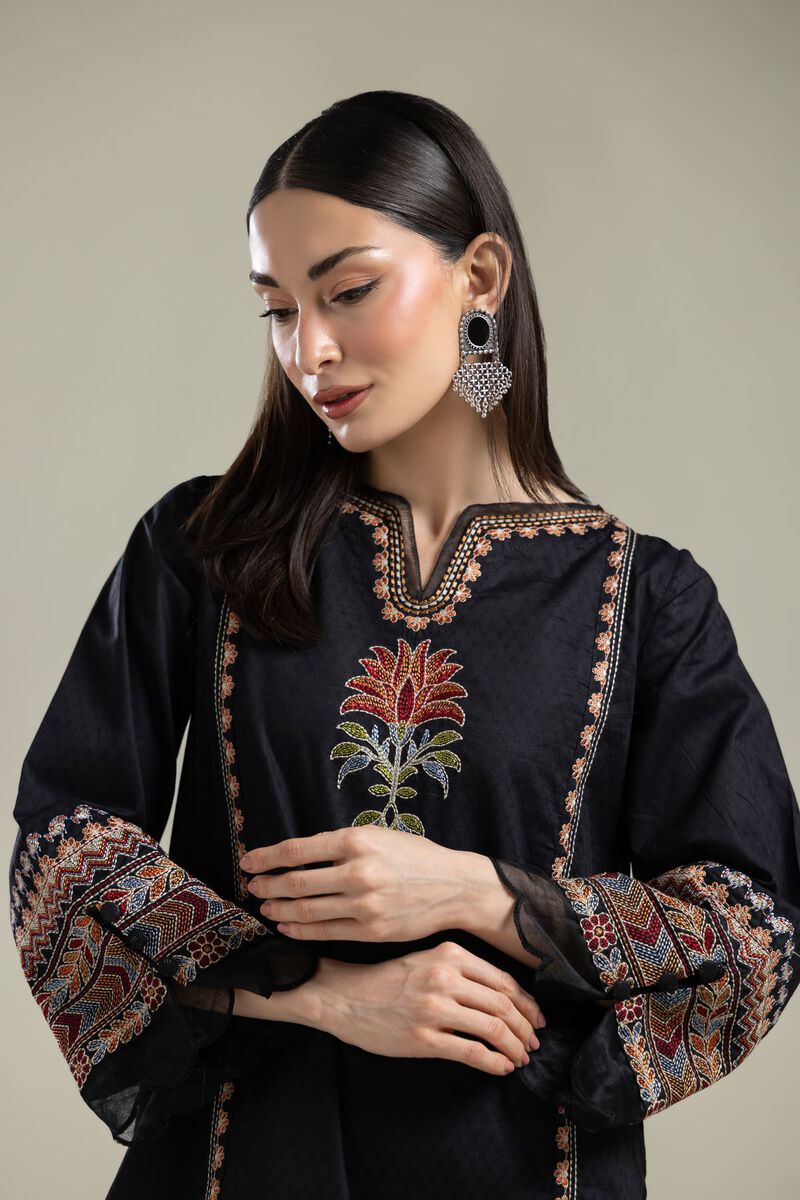 Embroidered |Cotton Dobby | Black Embroidered Kurta | USD 40.00
