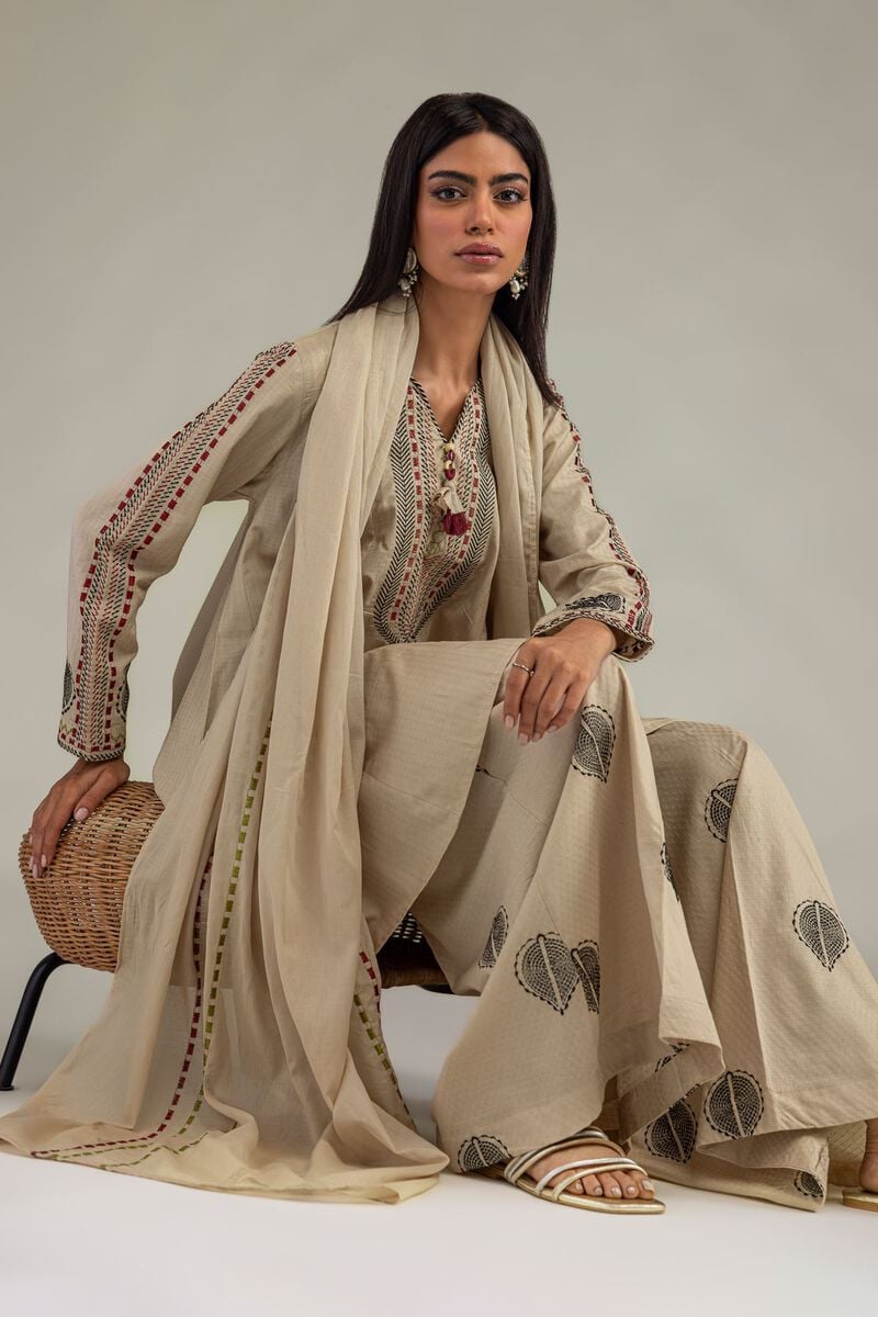 Embroidered | Cotton Dobby | Beige Cotton Kurta | USD 40.00
